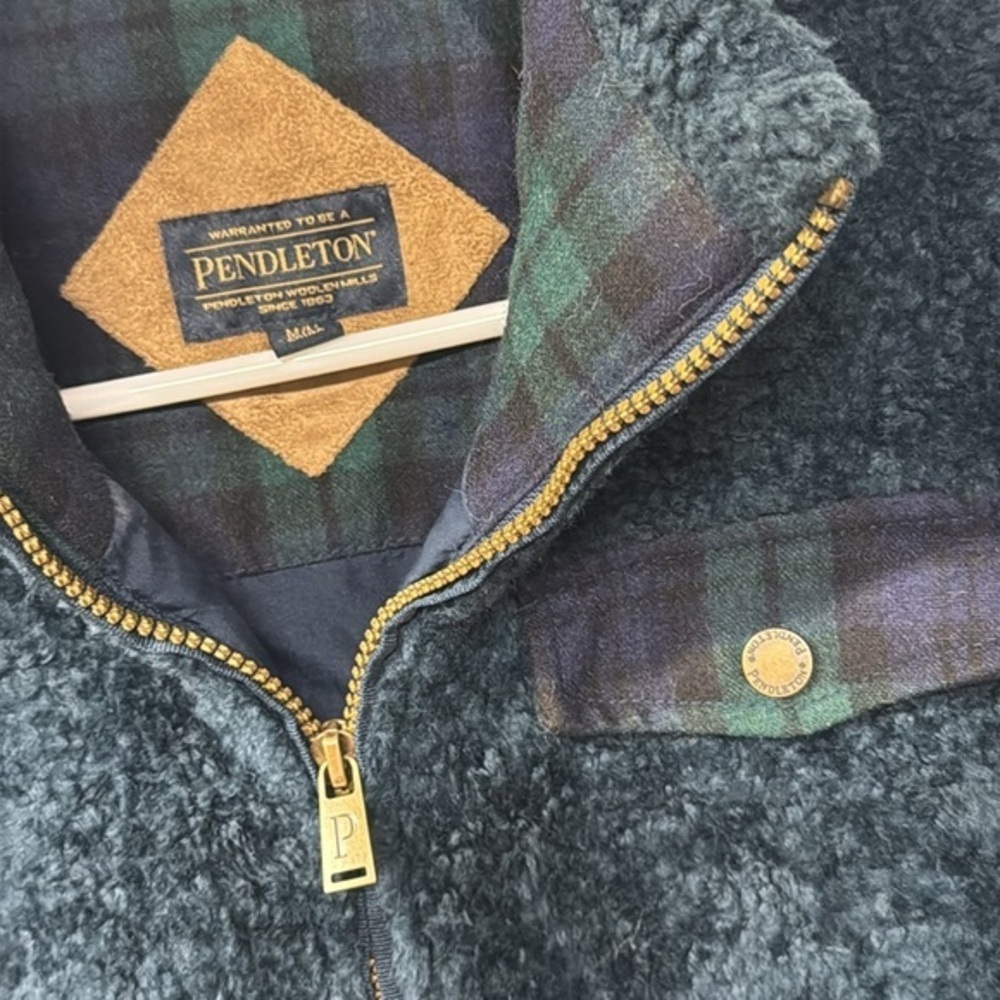Pendleton Jacket Womens Medium Blue Deep Pile Fuzzy Sherpa Full Zip Teddy Fleece - Picture 2 of 6